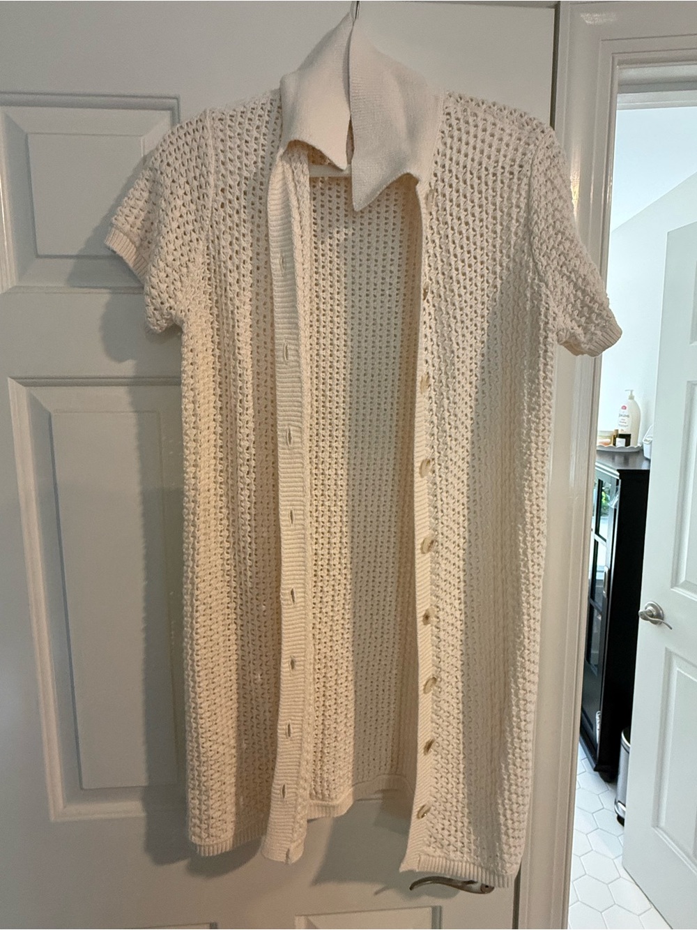 Loft Beach Cream Short-Sleeve Knit Button-Front Sweater Cardigan